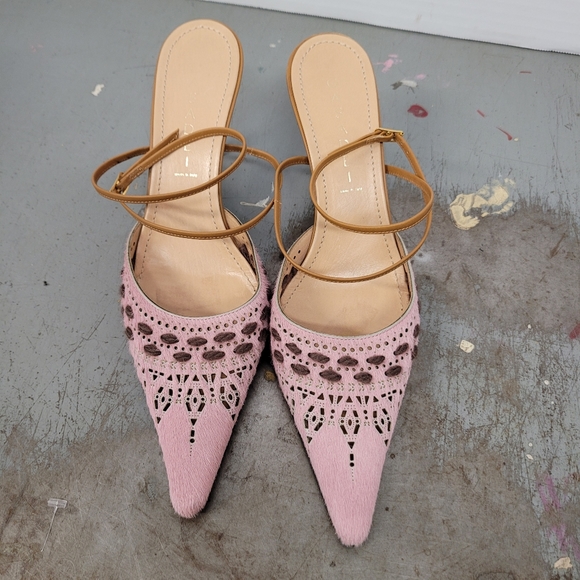 SALE! CASADEI HEELS SZ 8.5 PONY HAIR POINT TOE ANKLE STRAP - Picture 2 of 8